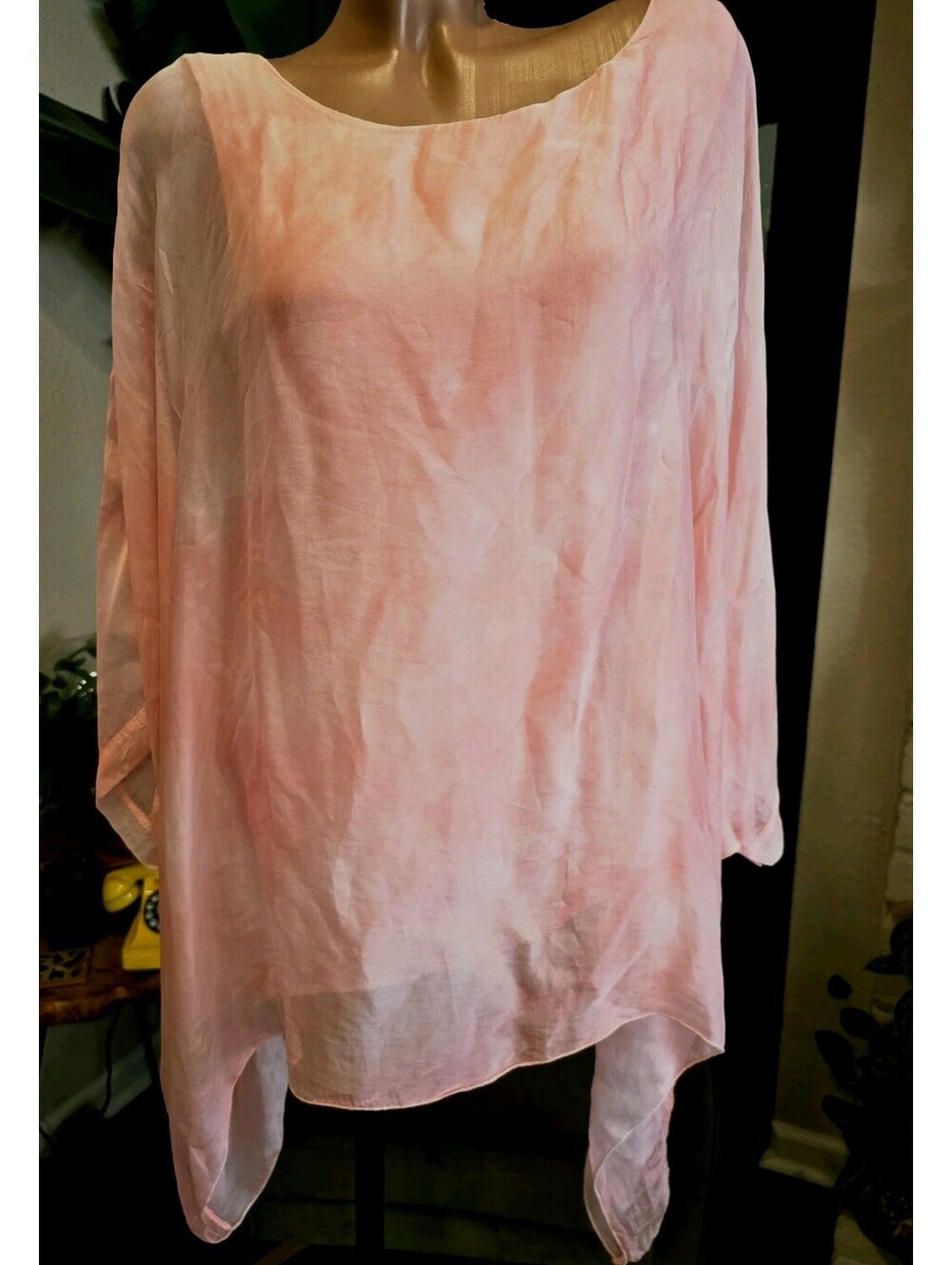 Tempo Paris Silk Poncho Top L Pink Lined Asymmetrical Blouse Made In Italy Boho